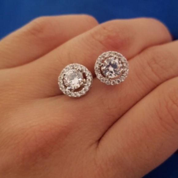 Silver plated CZ stud Earrings - Picture 3 of 6